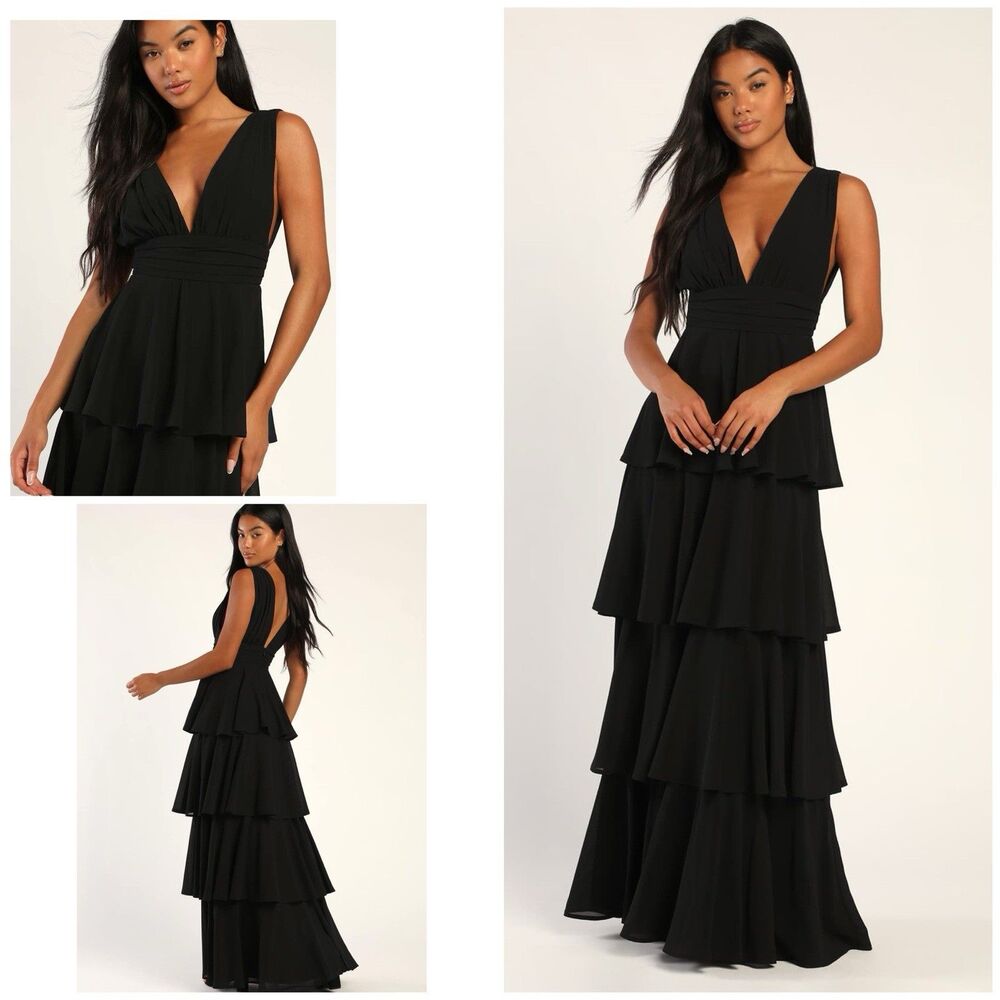 Lulu's Black Tiered Ruffle Maxi Dress